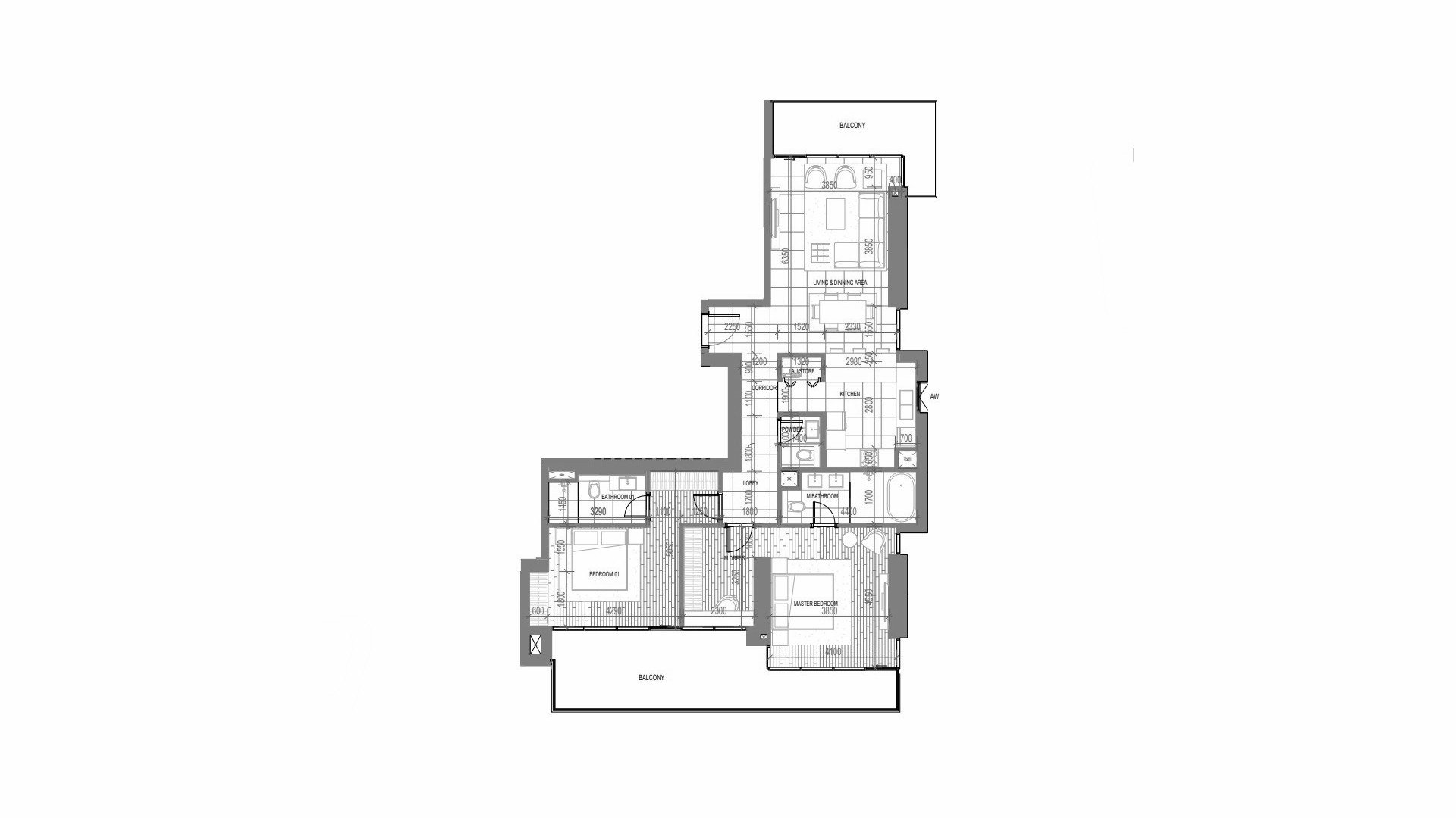 Apartment floor plan, 2 bedrooms in Anwa Aria No. 11008
